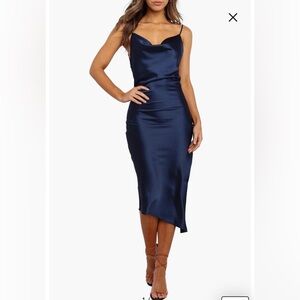 NWOT- Petal & Pup Cyprus Satin Slipdress, Navy, Size 2